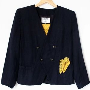 Kasper for A.S.L. | Vintage 80's Navy Blue Blazer w/ Yellow Cami | Size 10